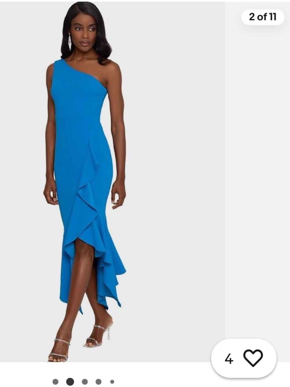 Xscape One-Shoulder Ruffle Midi Dress in Bright Blue